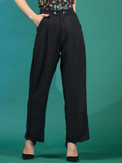 Kotty Women Solid Relaxed High-Rise Easy Wash Pleated Trousers