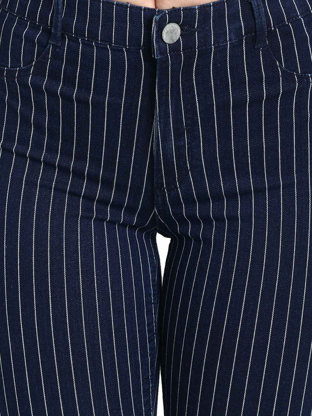 Kotty Women Blue & White Skinny Fit High-Rise Slash Knee Jeans