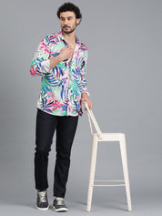 Kotty Blue & Green Floral Printed Relaxed Fit Casual Shirt