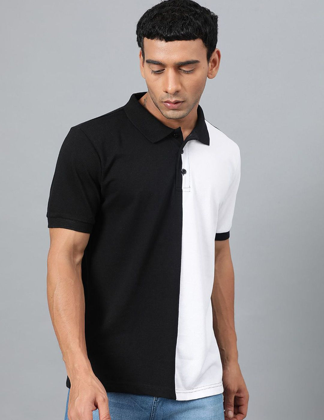 Kotty Men Colourblocked Polo Collar T-shirt