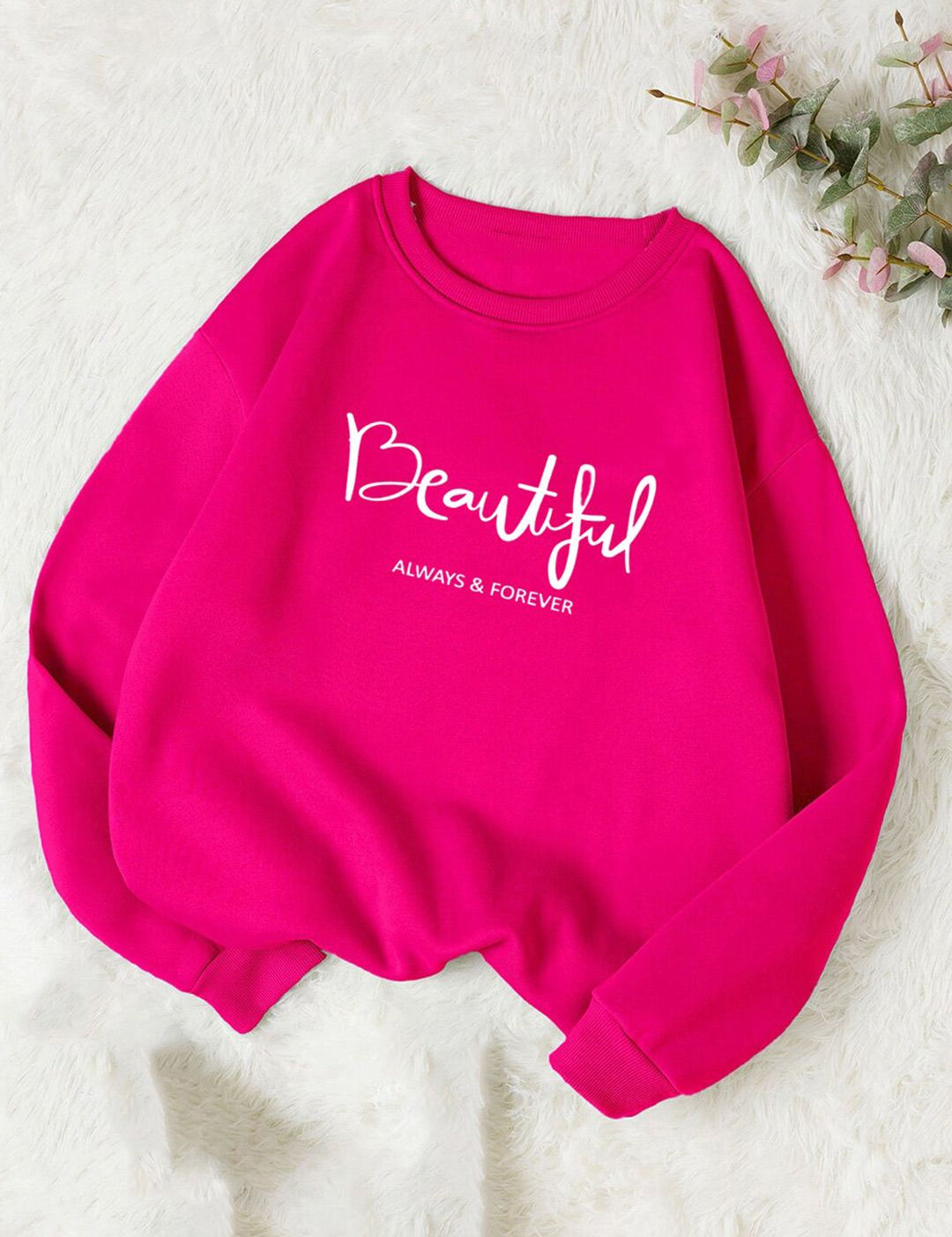 Kotty Typography Printed Round Neck Fleece Pullover