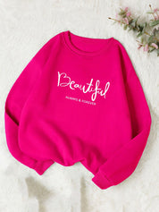 Kotty Typography Printed Round Neck Fleece Pullover