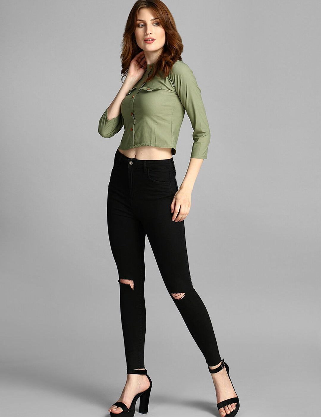 Kotty Women Black Skinny Fit High-Rise Slash Knee Jeans