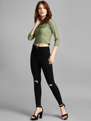 Kotty Women Black Skinny Fit High-Rise Slash Knee Jeans