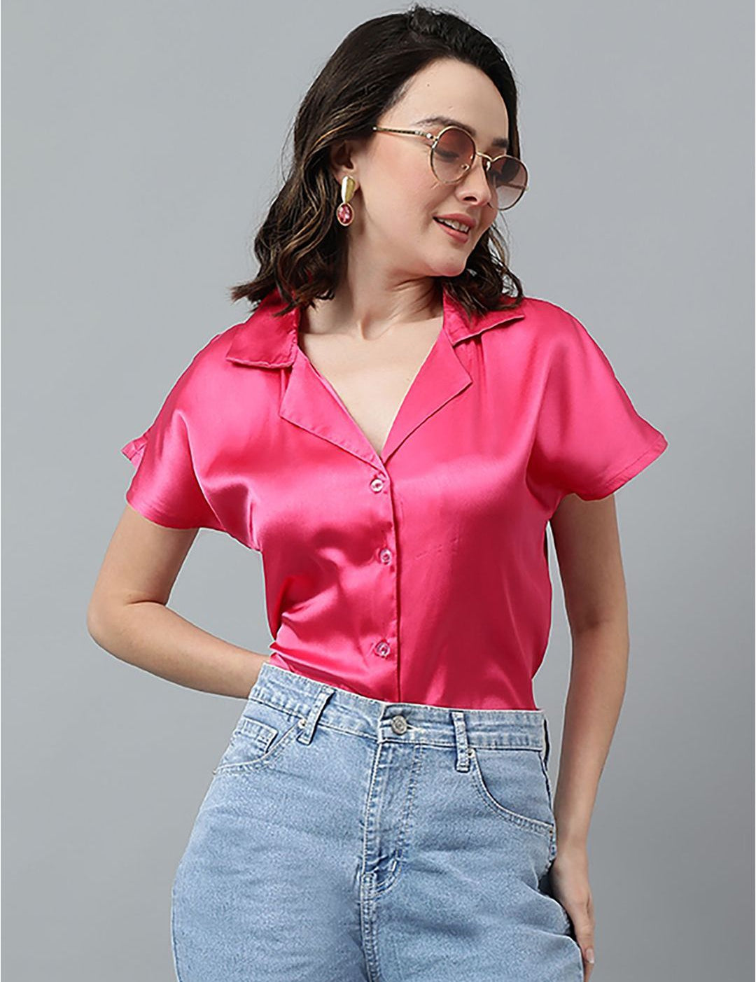 Kotty Pink Cuban Collar Casual Shirt