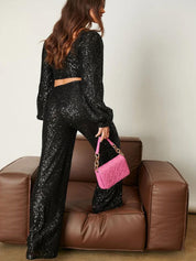 Kotty Sequins Embellished Boat Neck Co-Ord Set