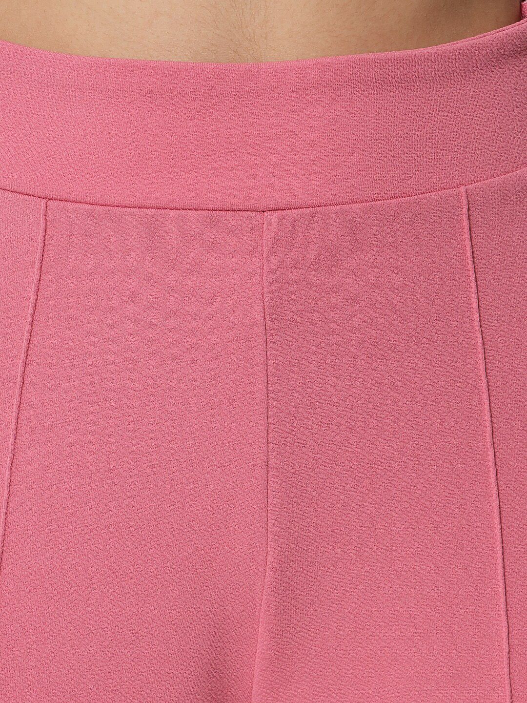 Kotty Women Pink Relaxed Straight Fit High-Rise Easy Wash Trousers