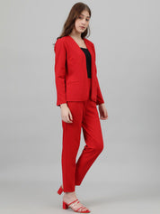 Kotty Red Collarless Long Sleeves Blazer With Trousers