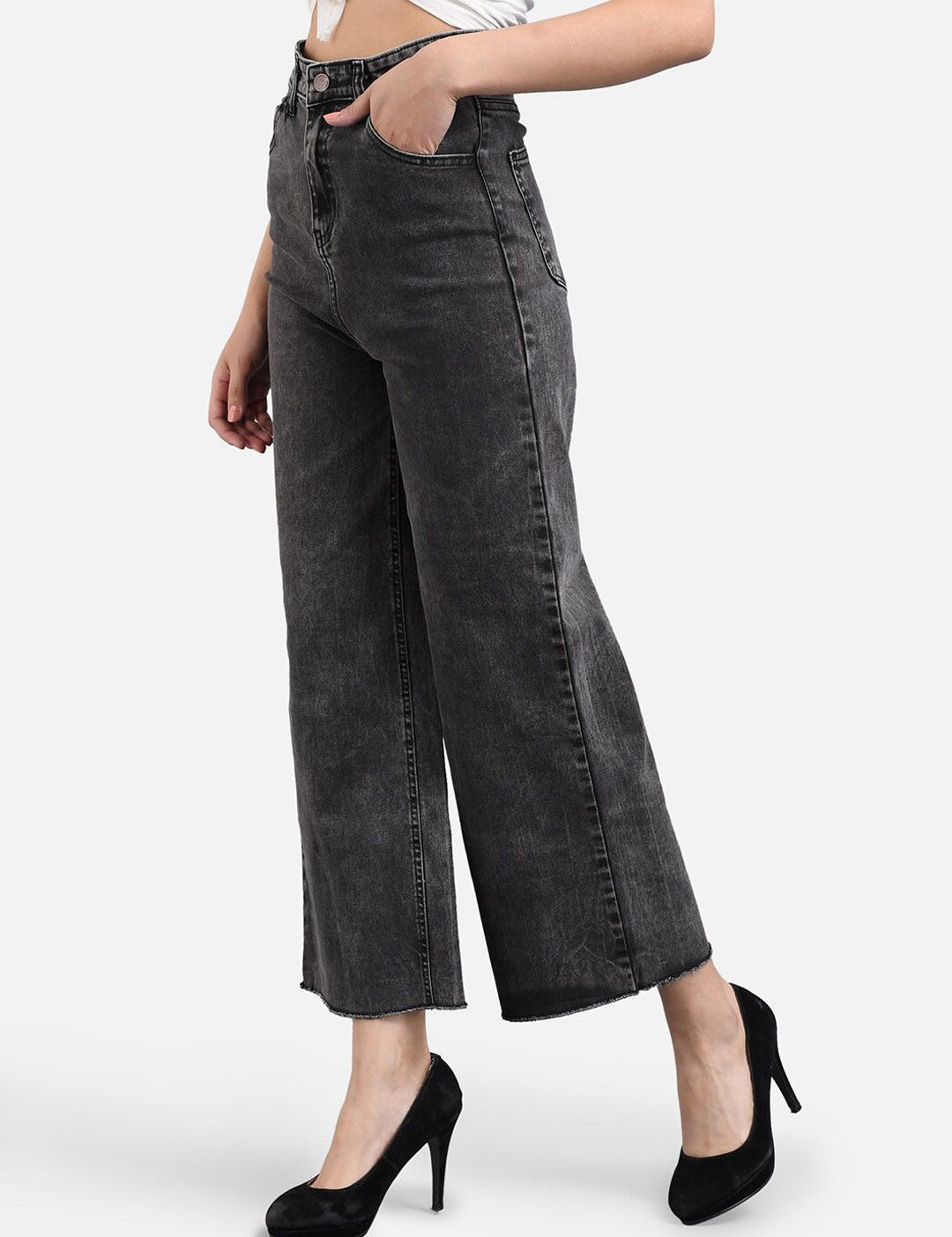 Kotty Women Mid-Rise Flared High-Rise Stretchable Cotton Lycra Blend Jeans