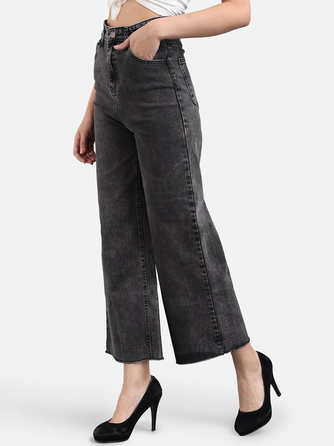 Kotty Women Mid-Rise Flared High-Rise Stretchable Cotton Lycra Blend Jeans