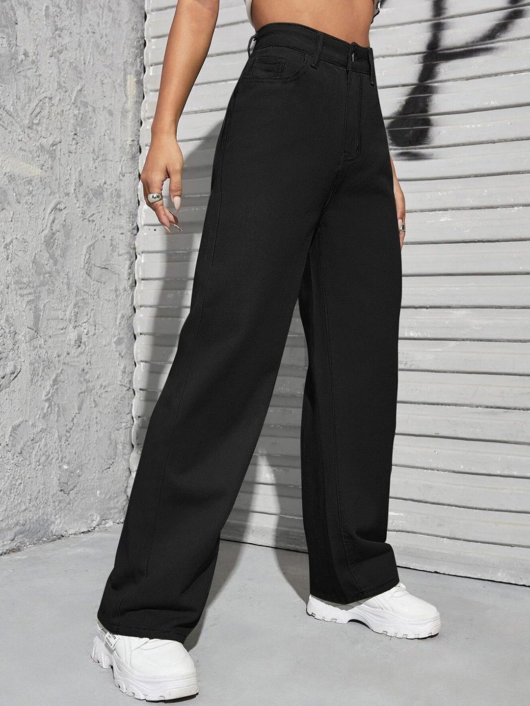 KOTTY Basics Women Black Jean Straight Fit High-Rise Clean Look Stretchable Jeans