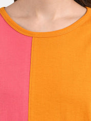 Kotty Women Orange & Pink Colourblocked Round Neck T-shirt