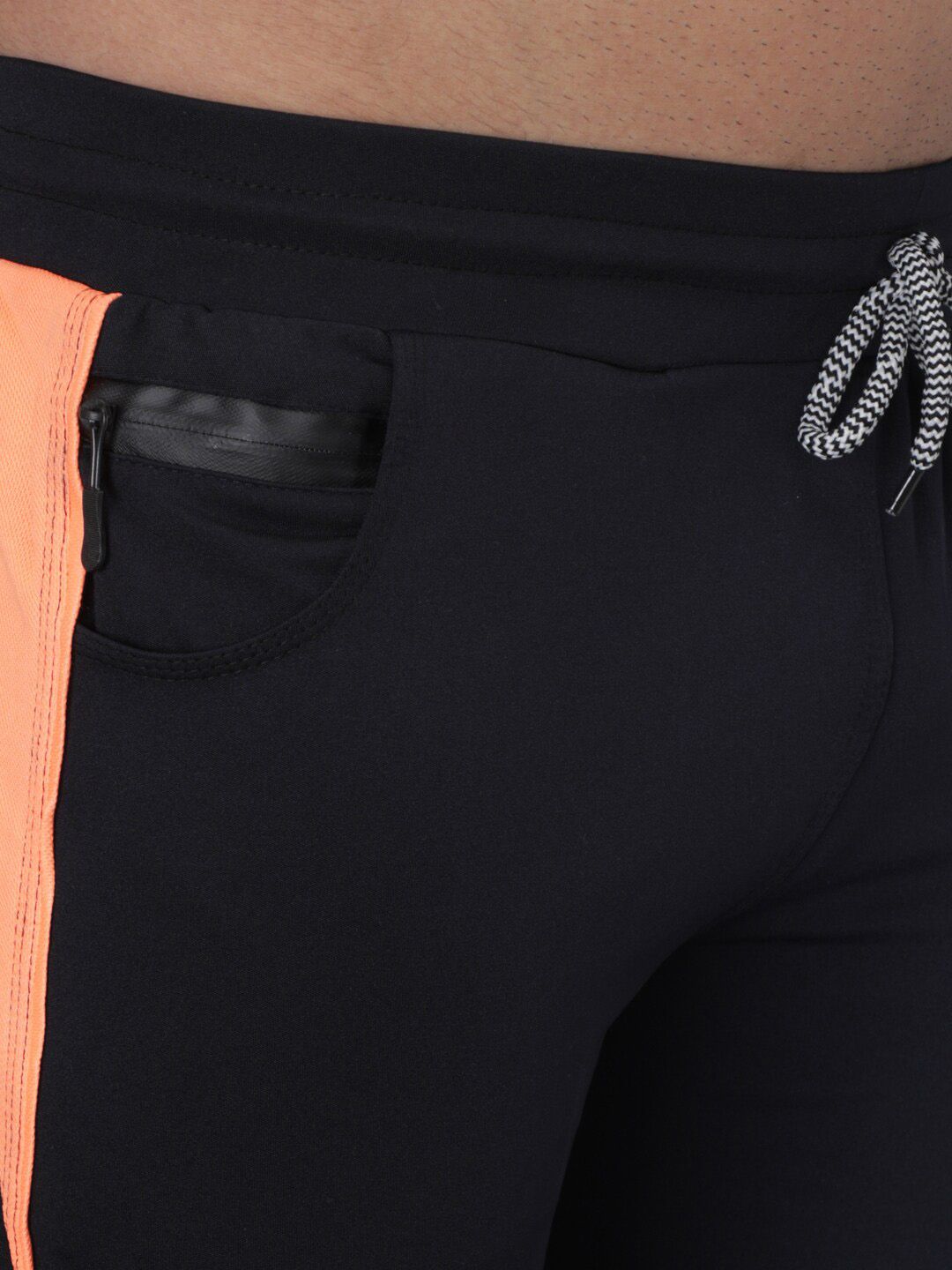 Kotty Men Navy Blue & Orange Striped Slim-Fit Track Pants