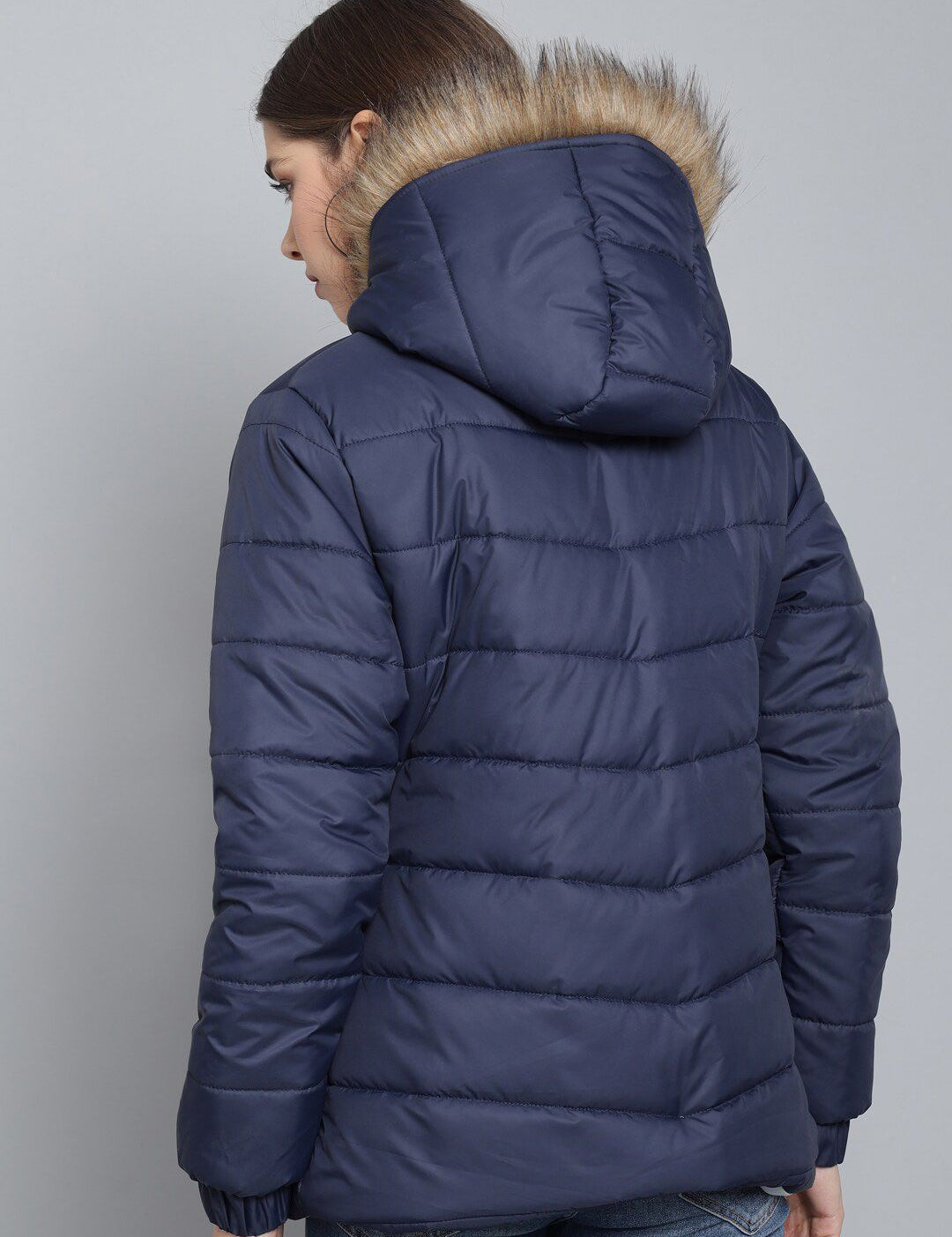 Kotty Women Navy Blue Floral Insulator Outdoor Puffer Jacket