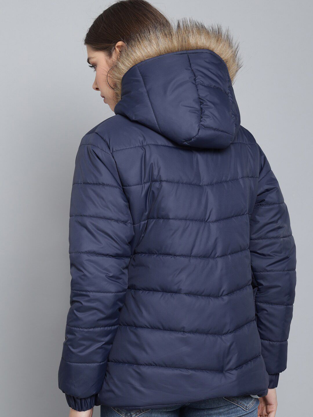 Kotty Women Navy Blue Floral Insulator Outdoor Puffer Jacket