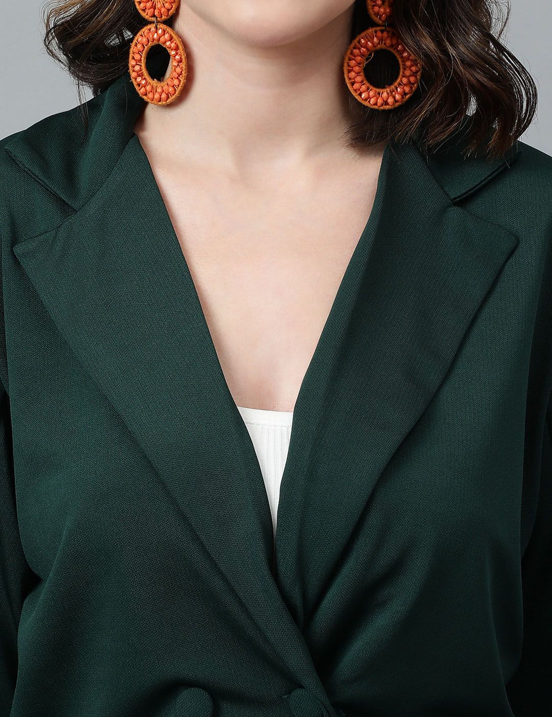 KOTTY BIZwear Green Notched Lapel Collar Blazer & Mid Rise Trouser