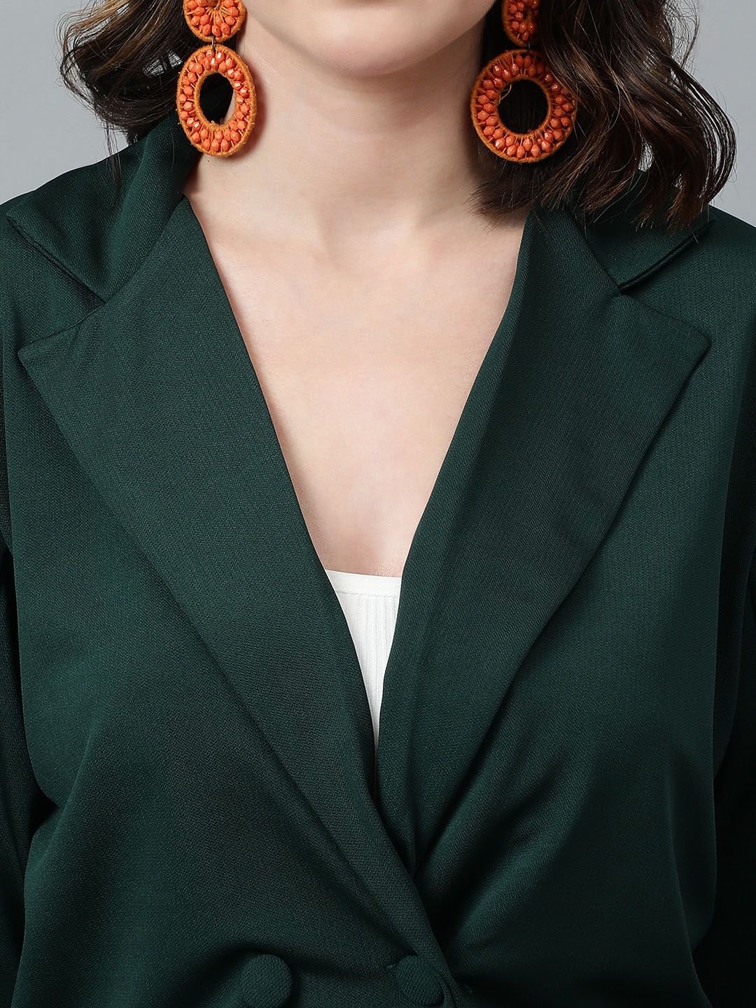 KOTTY BIZwear Green Notched Lapel Collar Blazer & Mid Rise Trouser