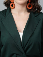 KOTTY BIZwear Green Notched Lapel Collar Blazer & Mid Rise Trouser