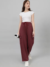Kotty Women Maroon Mid-Rise Cotton Track Pants
