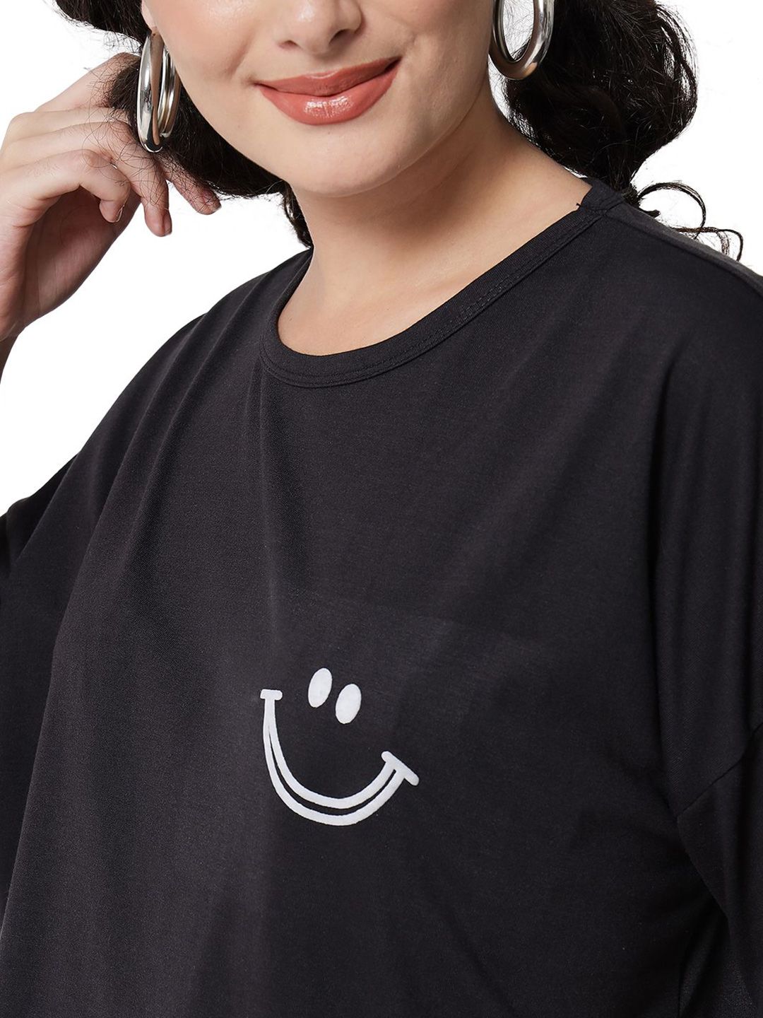 Kotty Women Graphic Printed Round Neck  Oversized T-shirt