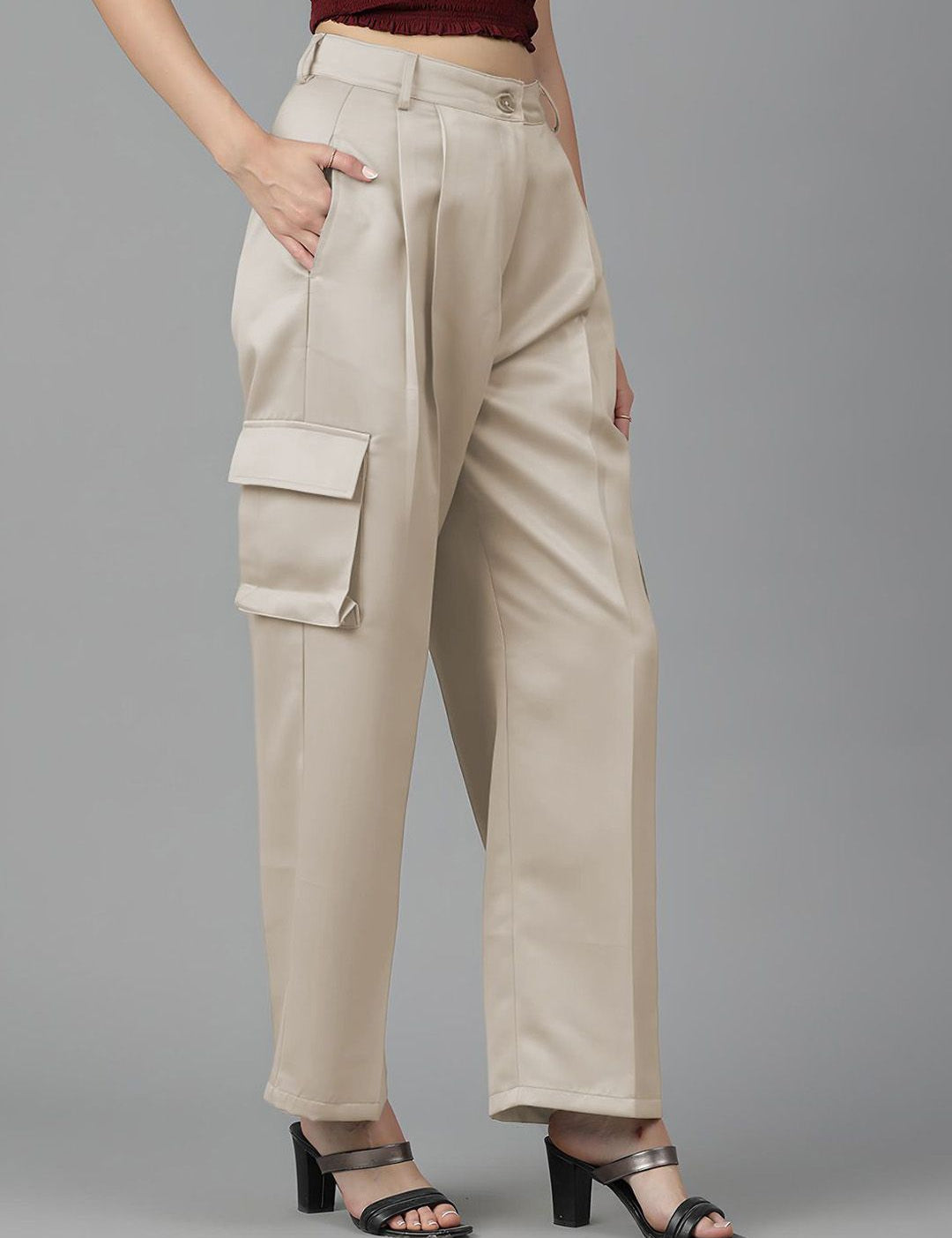 KOTTY BIZwear Women Straight Fit High-Rise Pleated Cargos