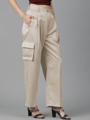 KOTTY BIZwear Women Straight Fit High-Rise Pleated Cargos