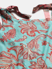 Kotty Pink And Sea Green Paisley Ethnic Print Fit & Flare Midi Dress