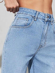KOTTY Basics Blue Women Jean Straight Fit High-Rise Heavy Fade Stretchable Jeans