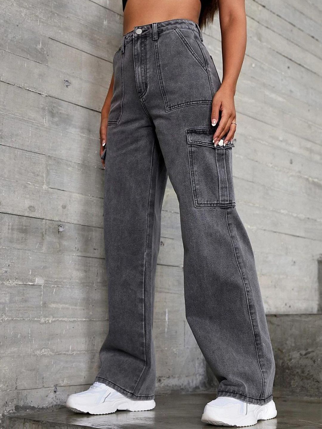 Kotty Women Grey Jean Straight Fit High Rise Light Fade Clean Look Stretchable Jeans