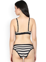 Kotty Women Black & White Striped Lingerie Set