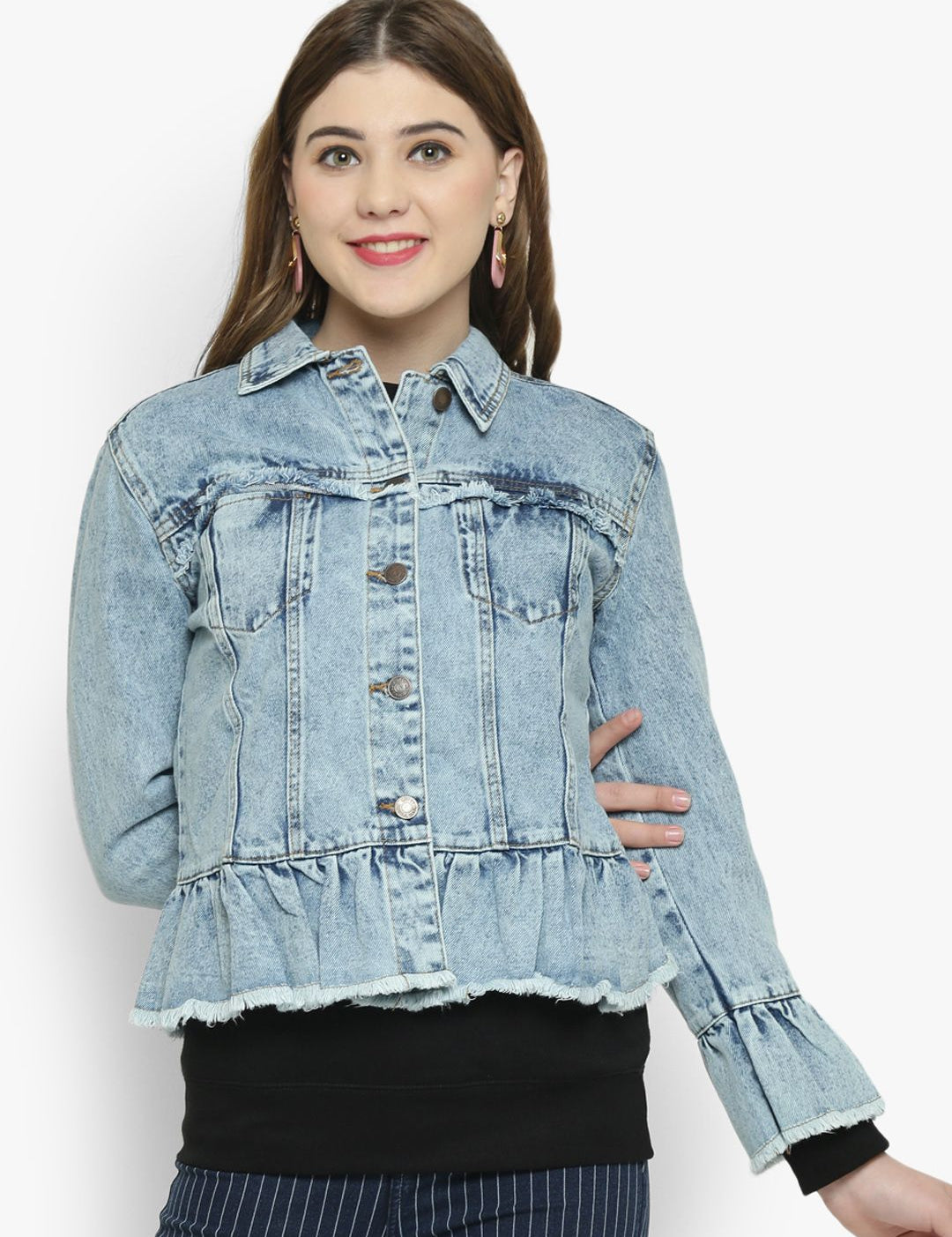 Kotty Women Blue Solid Denim Jacket