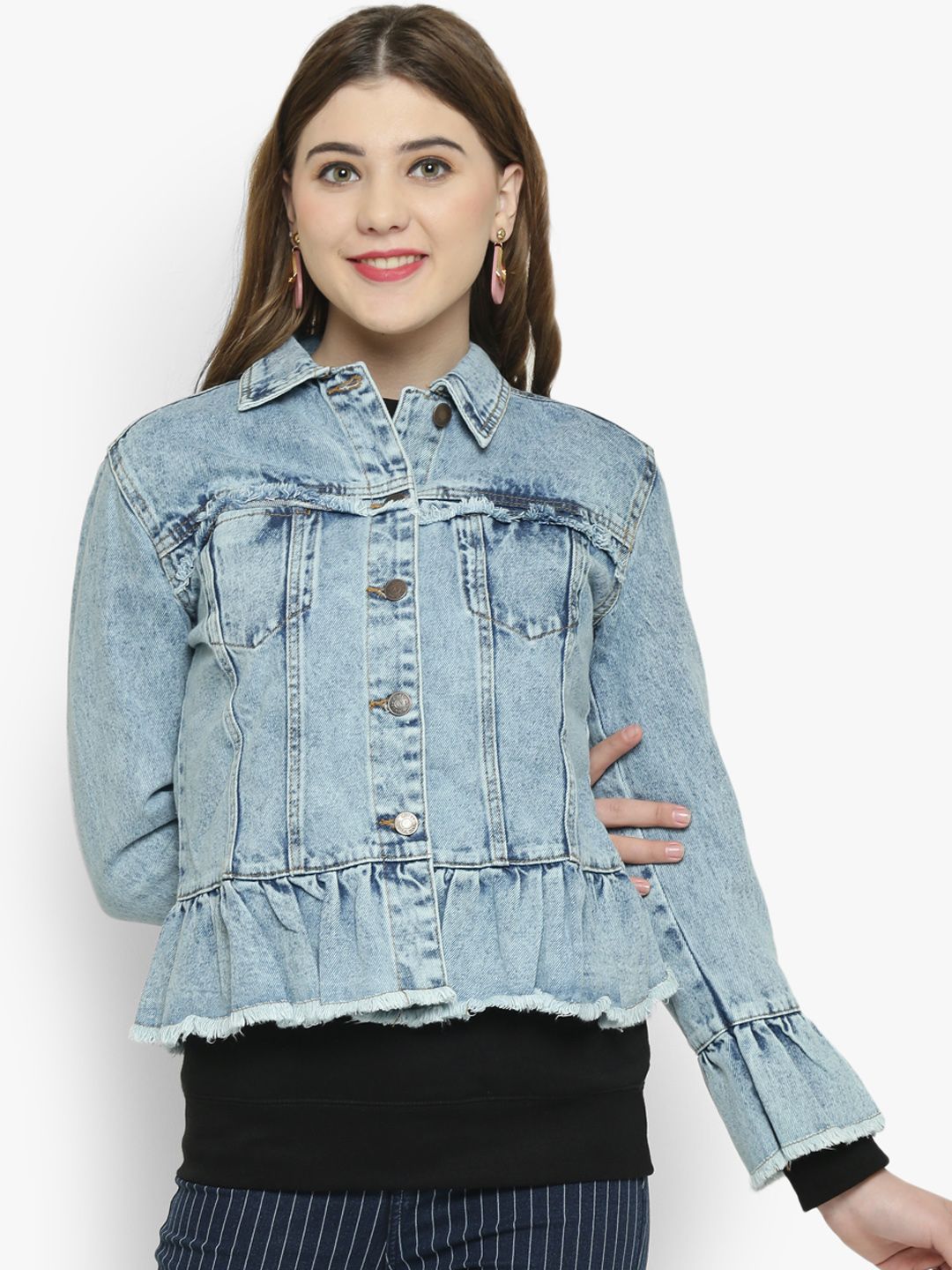 Kotty Women Blue Solid Denim Jacket