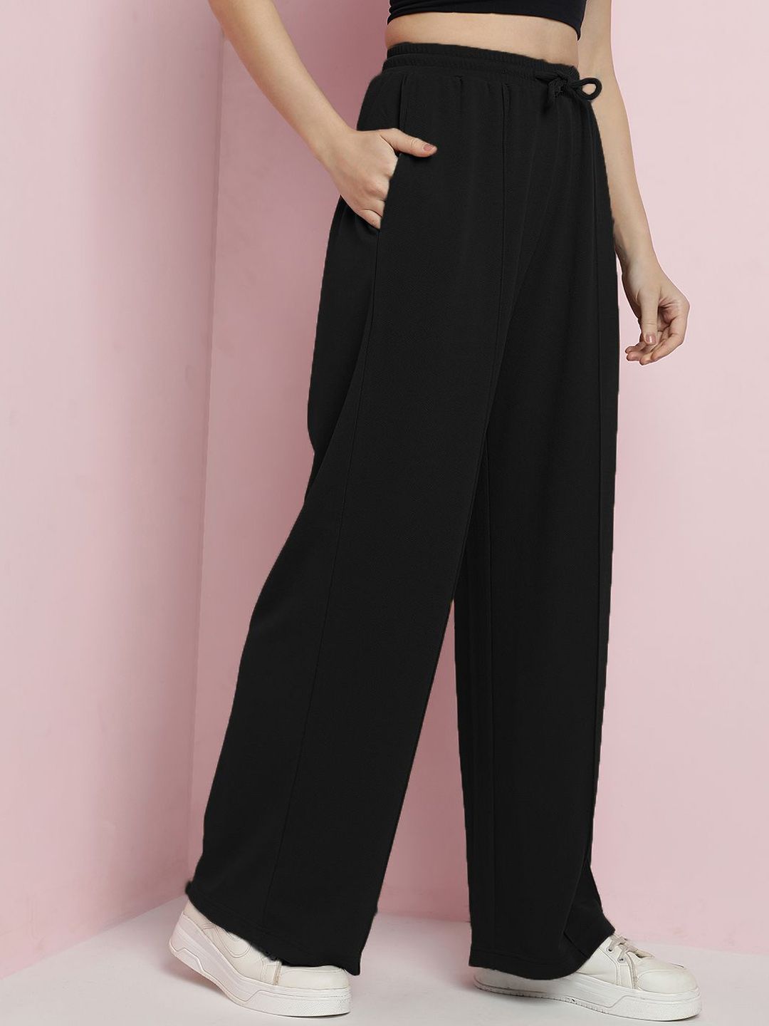 Kotty Women Solid Relaxed High-Rise Easy Wash Trousers