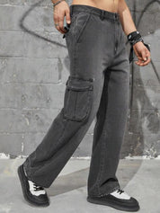 Kotty Men Jean Low-Rise Clean Look Light Fade Stretchable Cargo Jeans