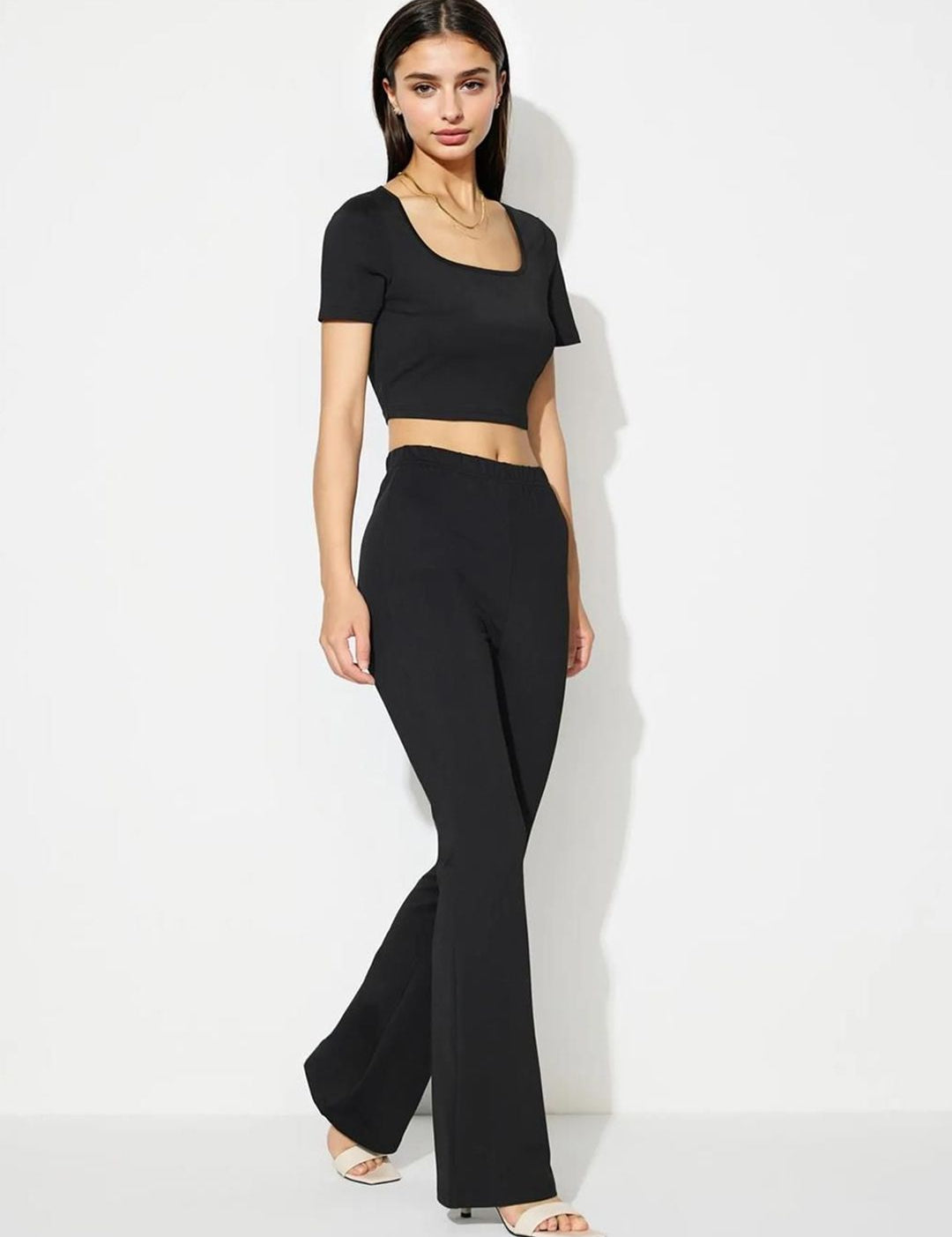 Kotty Black Square Neck Top With Trousers