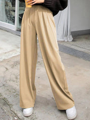 Kotty Women Relaxed Straight Leg Fit High-Rise Easy Wash Pleated Parallel Trousers