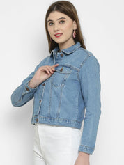 Kotty Women Blue Solid Denim Jacket