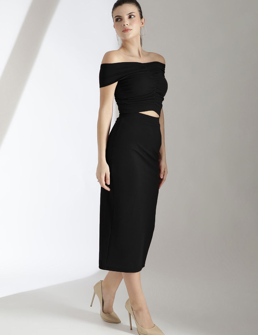Kotty Black Off Shoulder Top With Skirt
