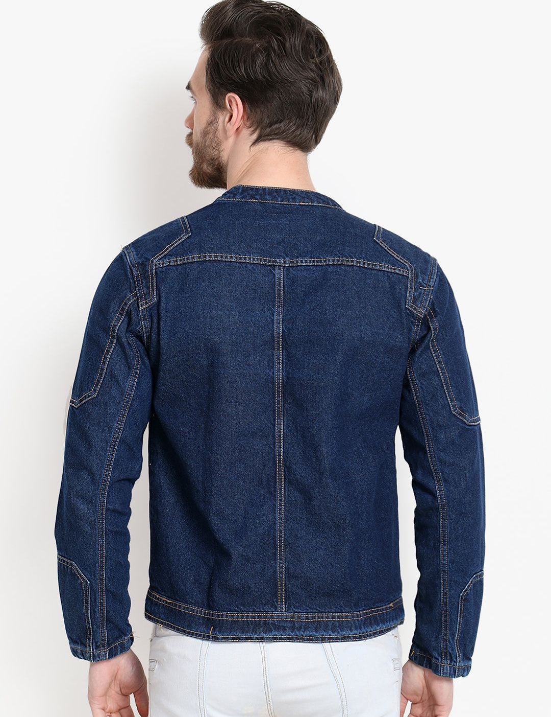 Kotty Men Navy Blue Solid Denim Jacket