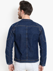 Kotty Men Navy Blue Solid Denim Jacket
