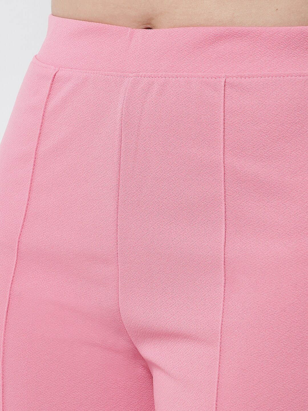 Kotty Women Pink Solid Relaxed Straight Fit Parallel Trousers