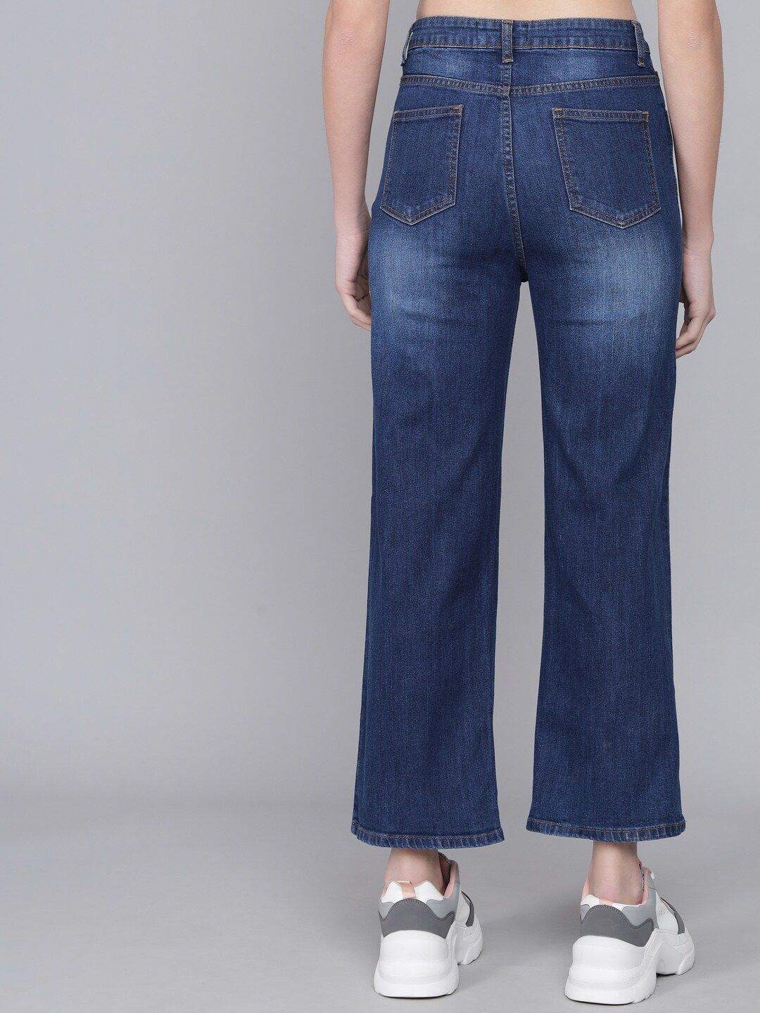 Kotty Women Blue Flared High-Rise Low Distress Light Fade Cropped  Jeans