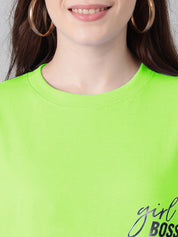 Kotty Round Neck Typography Printed Drop-Shoulder Sleeves Oversized T-shirt