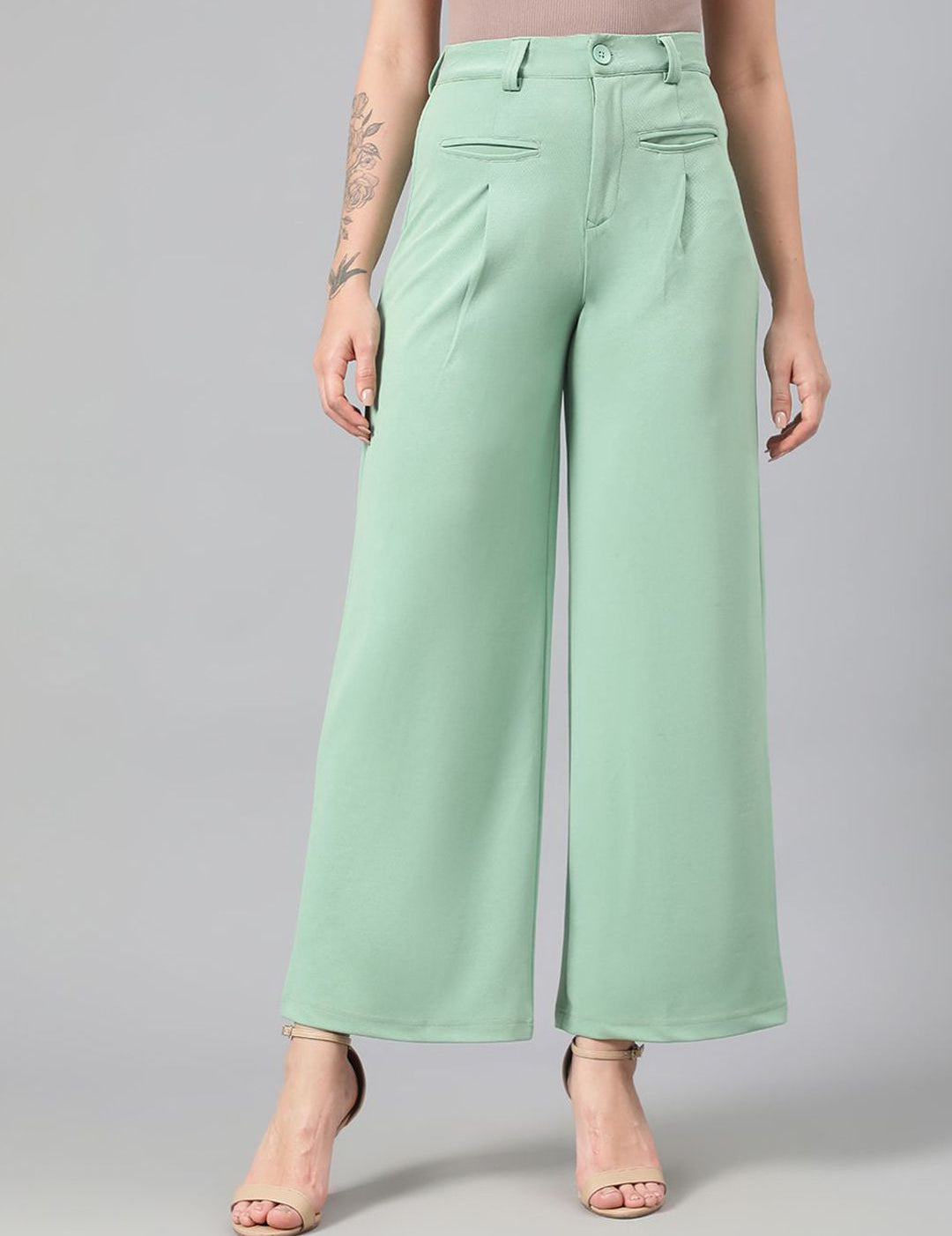 Kotty Women Relaxed Straight Fit High-Rise Easy Wash Trousers