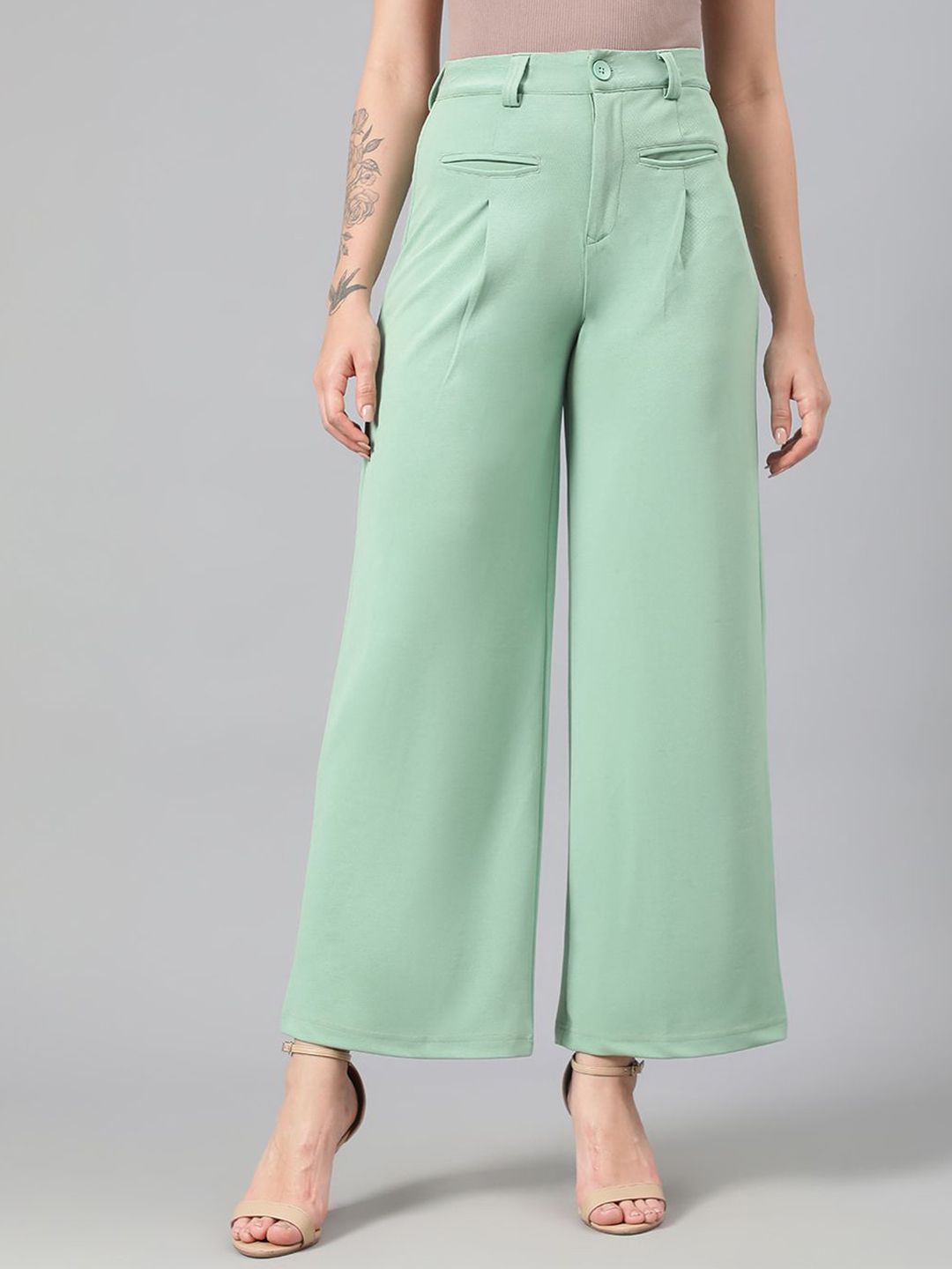 Kotty Women Relaxed Straight Fit High-Rise Easy Wash Trousers