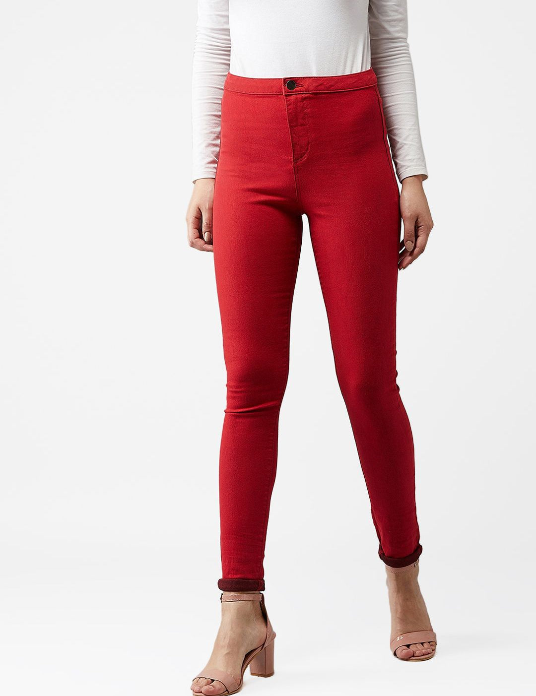 Kotty Women Red Skinny Fit High-Rise Clean Look Jeans
