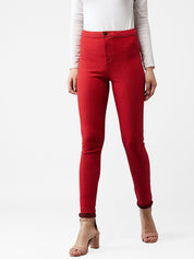 Kotty Women Red Skinny Fit High-Rise Clean Look Jeans