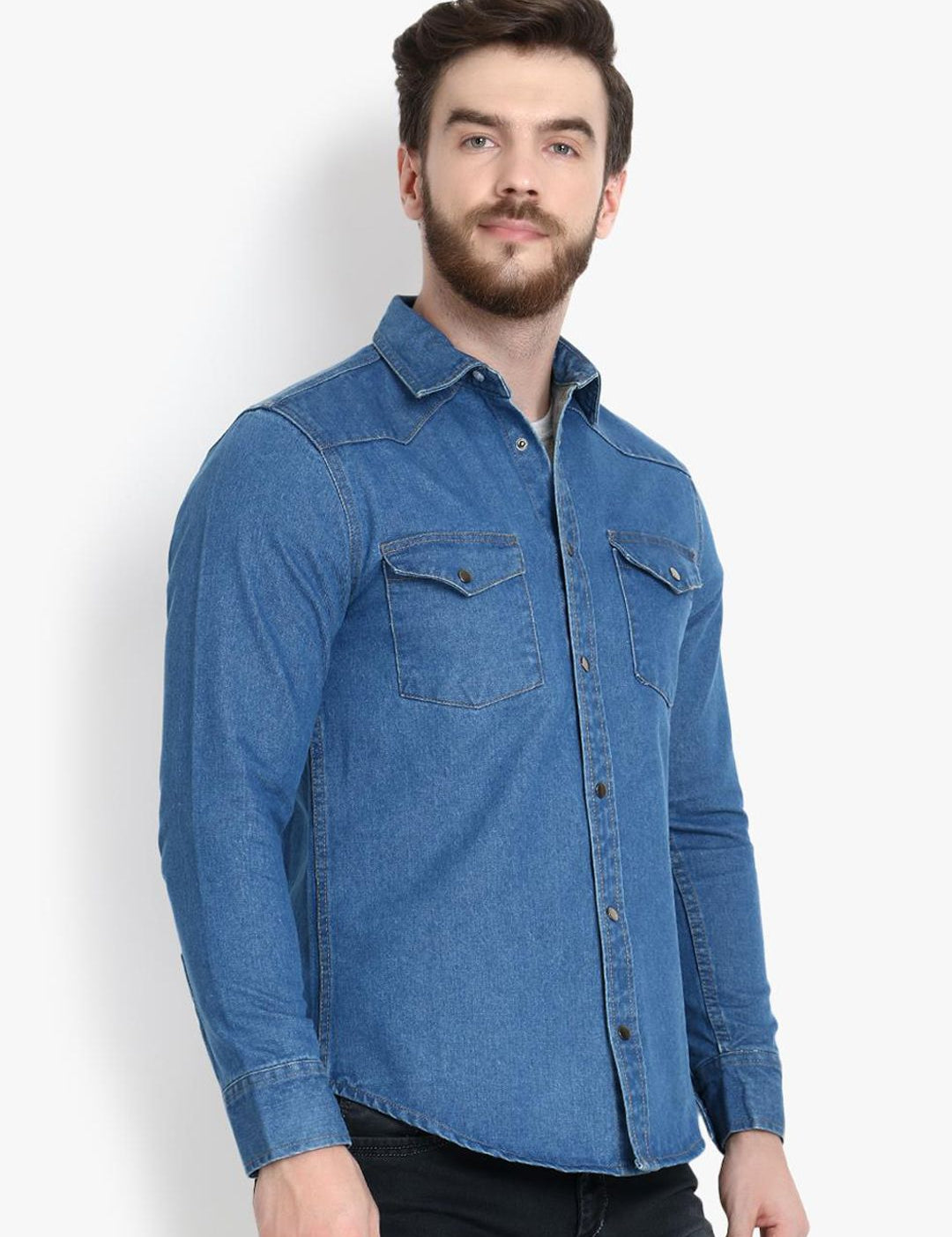 Kotty Men Blue Regular Fit Solid Casual Shirt