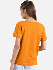 Kotty Women Yellow & White Printed Round Neck T-shirt