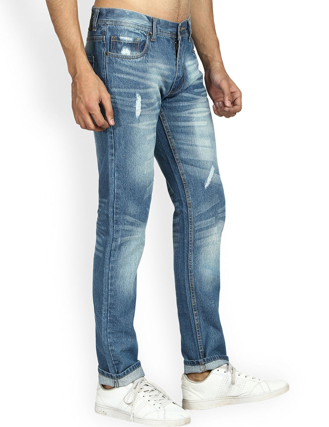 Kotty Men Blue Slim Fit Mid-Rise Low Distress Stretchable Jeans
